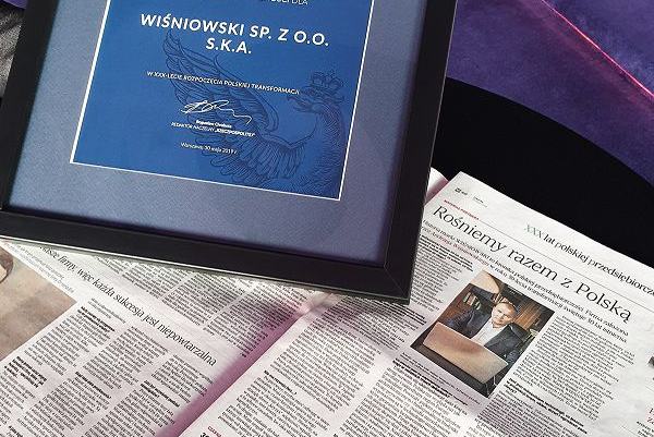 WIŚNIOWSKI laureatem nagrody "30 firm na 30 lat polskiej przedsiębiorczości"