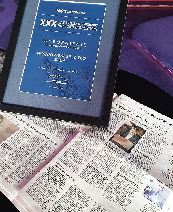 WIŚNIOWSKI laureatem nagrody "30 firm na 30 lat polskiej przedsiębiorczości"