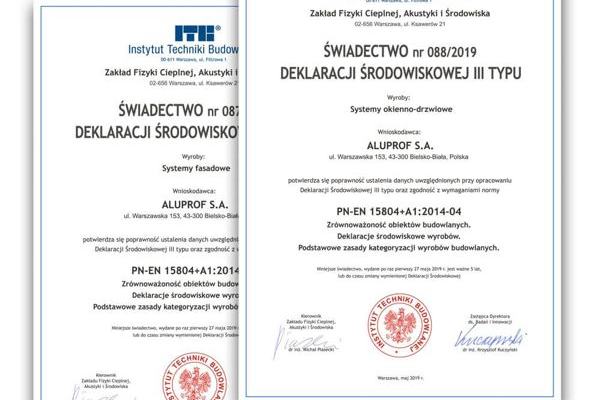 Kolejne certyfikaty środowiskowe EPD dla Aluprof SA