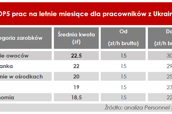 TOP5 prac na lato dla pracowników z Ukrainy w Polsce